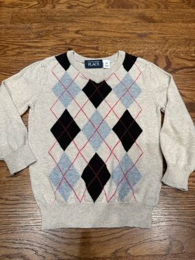 The Children's Place Boys Beige Argyle Sweater